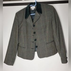 Jennifer Moore Green Plaid Blazer with Velvet Collar